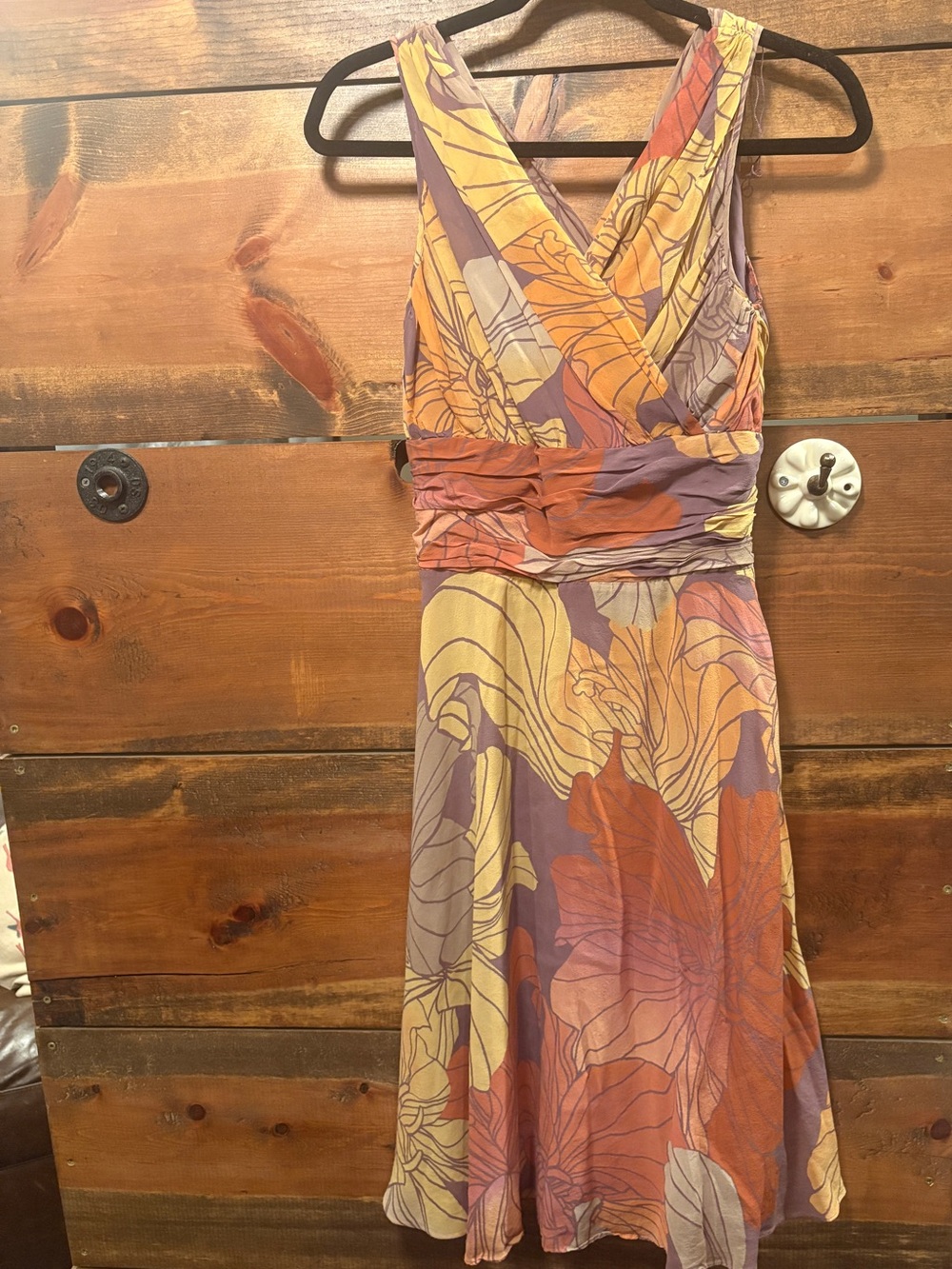 Sigrid Olsen Silk Blend Yellow, Purple & Orange Floral Midi Dress